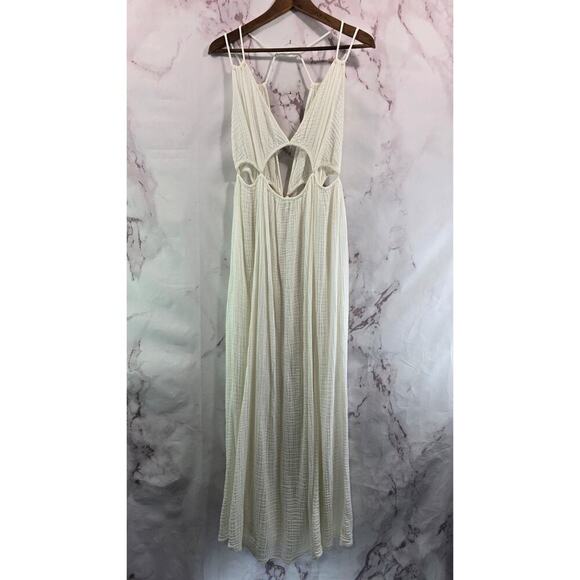 By Anthropologie Dress Womens Medium White Gauzy Cut Out Cover Up Maxi Tank - Picture 1 of 12